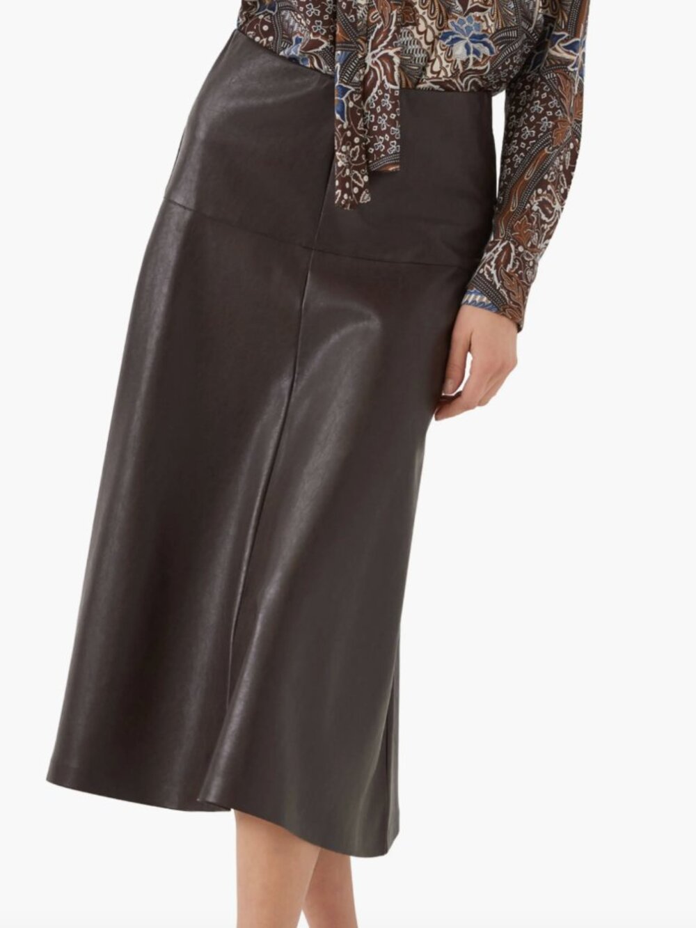 Faux Leather Midi Skirt Karen Kane Brown